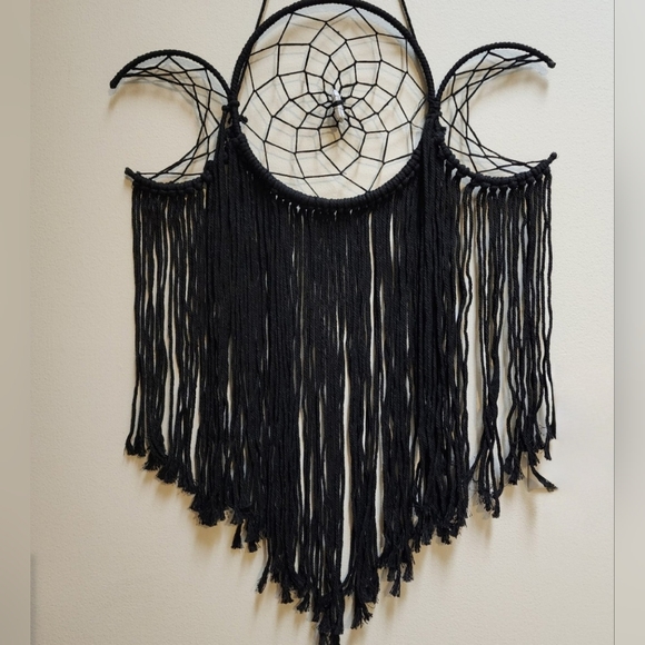 New Black Triple Moon Goddess Macrame Wall Hanging Boho Wiccan Moon Phases - Picture 2 of 7
